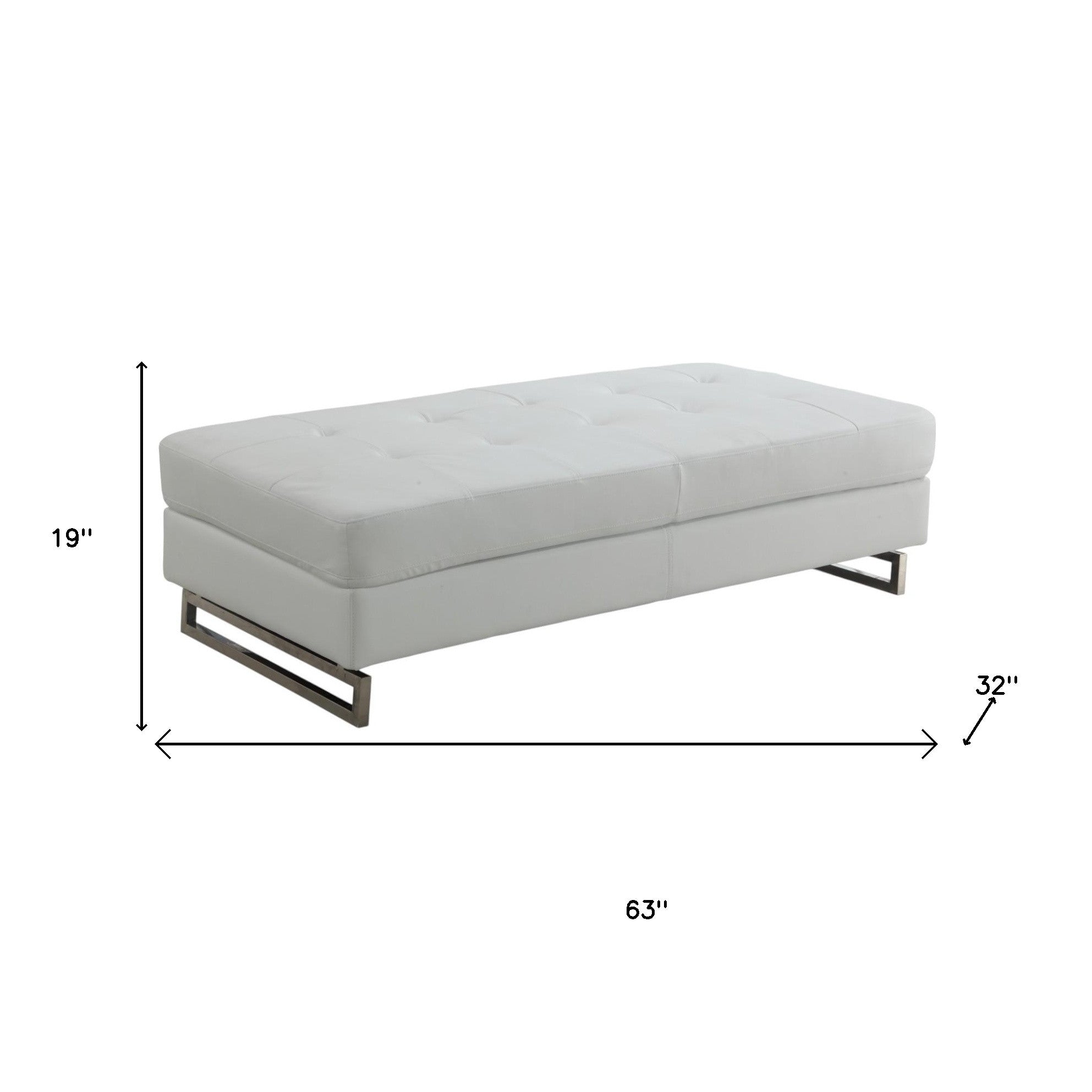 63" White and Silver Faux Leather Ottoman-Ottomans-DECOROLALA