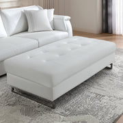 63" White and Silver Faux Leather Ottoman-Ottomans-DECOROLALA