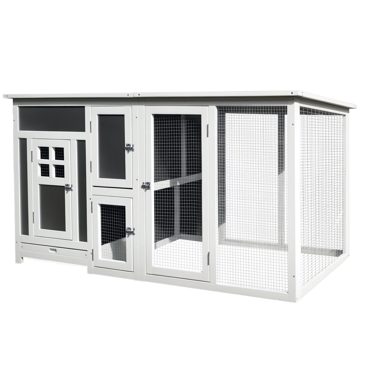 63" Wooden Chicken Coop with Nesting Box and Run - Grey-Small Animal Supplies-DECOROLALA