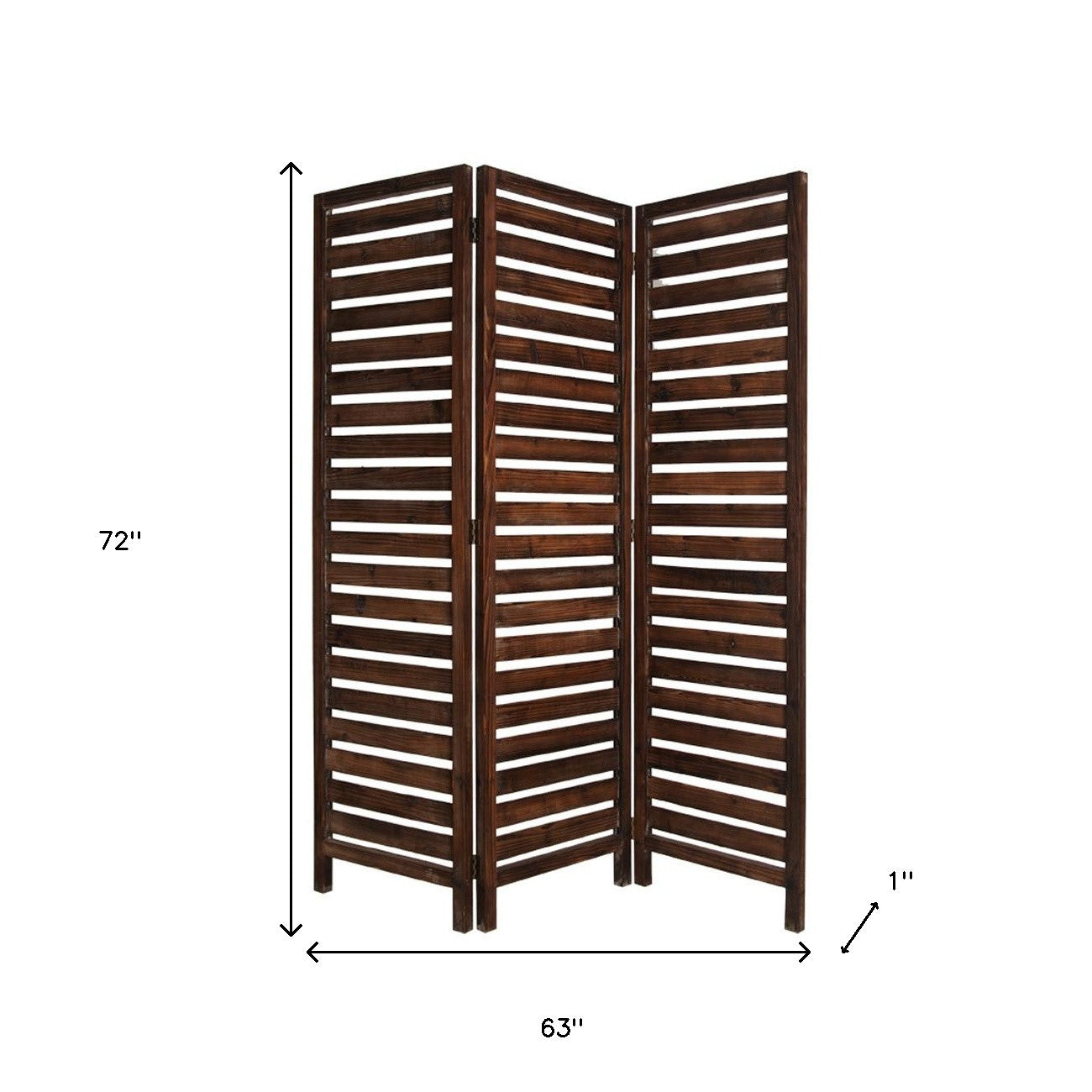 63" X 72" Brown 3 Panel Solid Wood Fortress Screen-Room Dividers-DECOROLALA