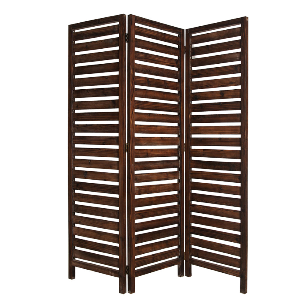 63" X 72" Brown 3 Panel Solid Wood Fortress Screen-Room Dividers-DECOROLALA