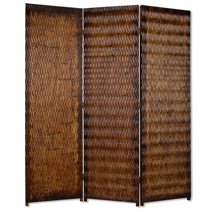 63" X 72" Brown Wood 3 Panel Screen-Room Dividers-DECOROLALA