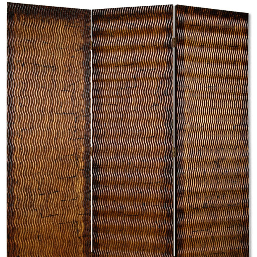 63" X 72" Brown Wood 3 Panel Screen-Room Dividers-DECOROLALA