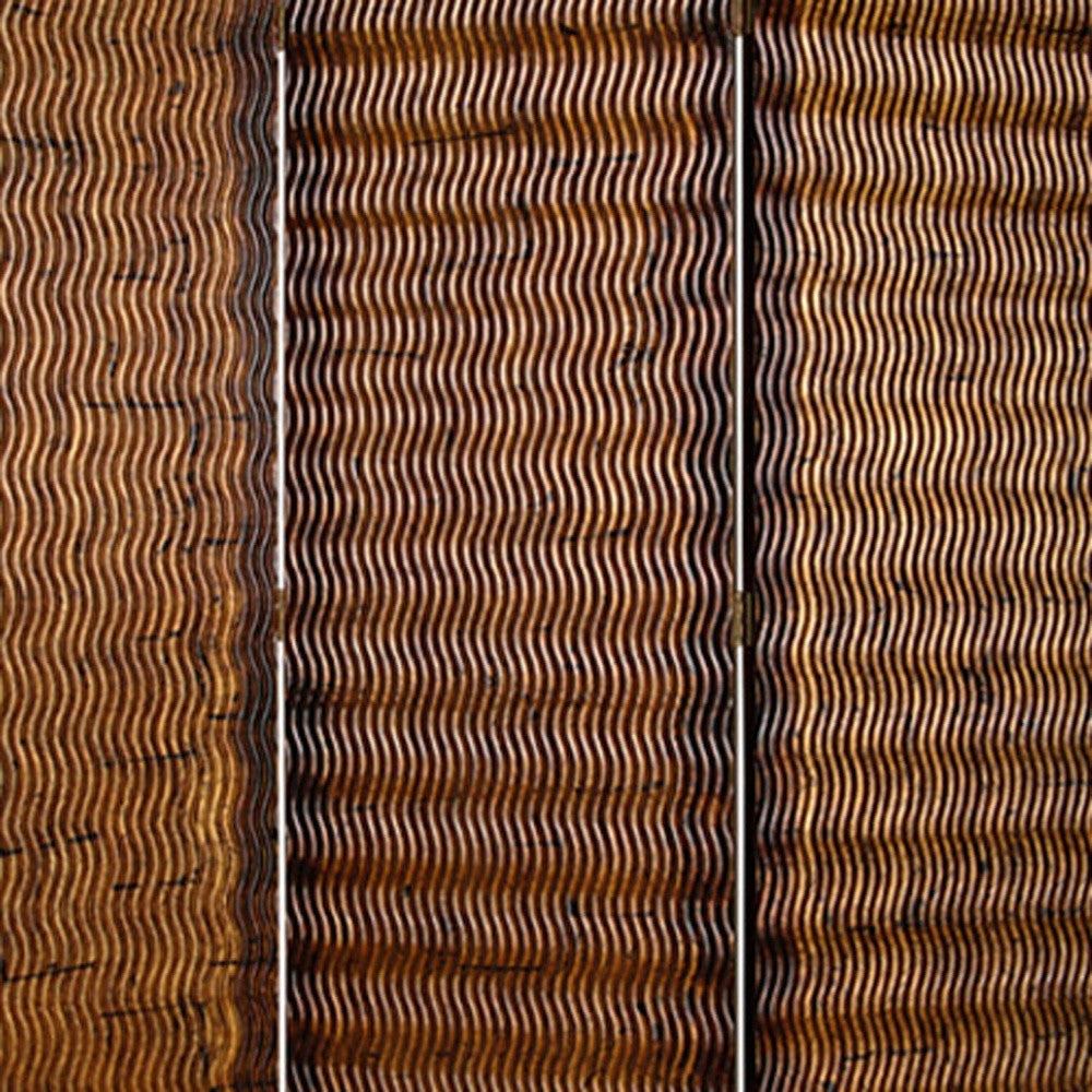 63" X 72" Brown Wood 3 Panel Screen-Room Dividers-DECOROLALA