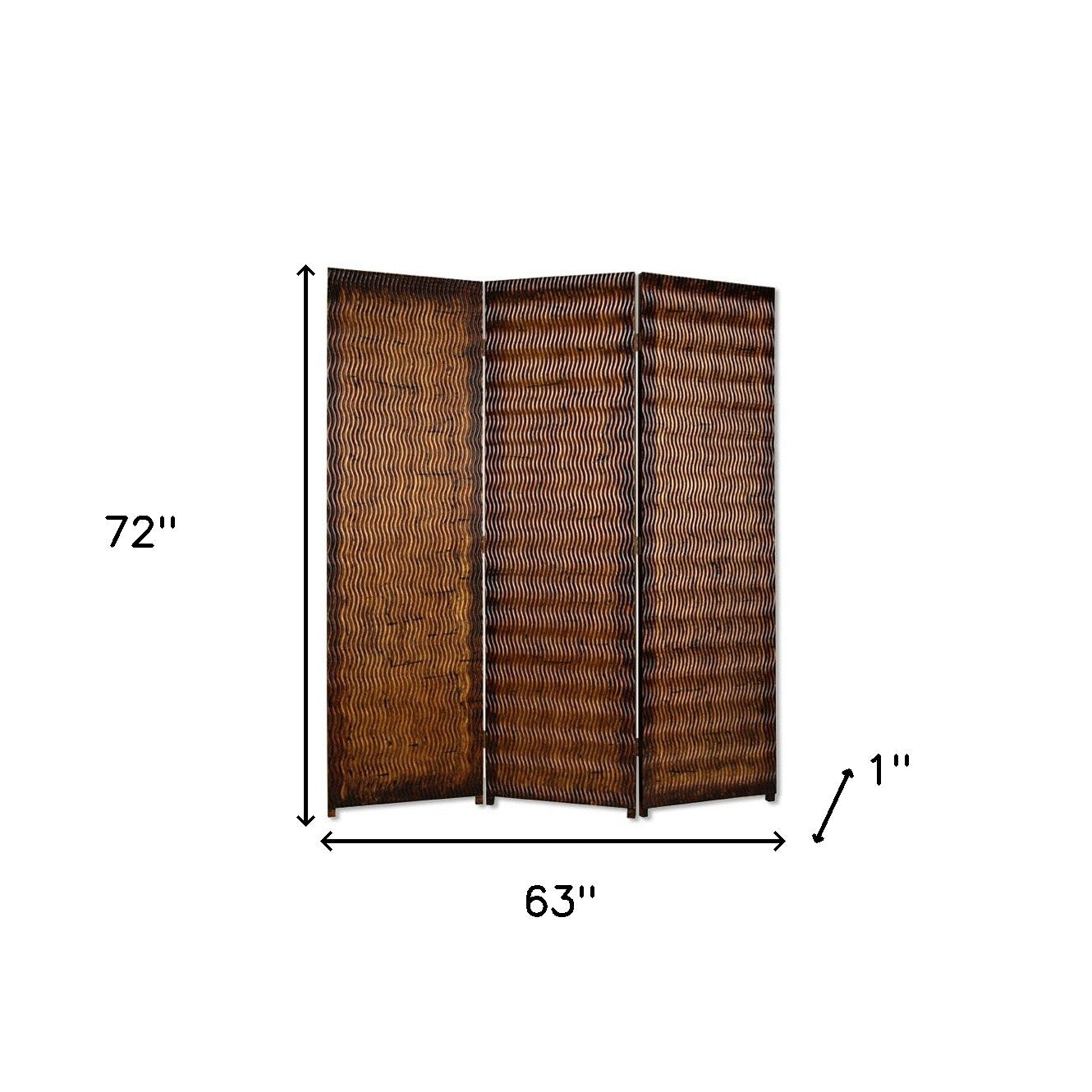 63" X 72" Brown Wood 3 Panel Screen-Room Dividers-DECOROLALA