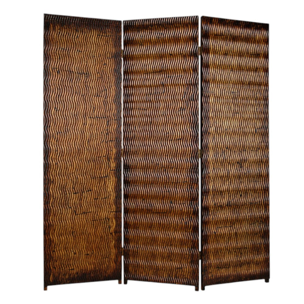 63" X 72" Brown Wood 3 Panel Screen-Room Dividers-DECOROLALA