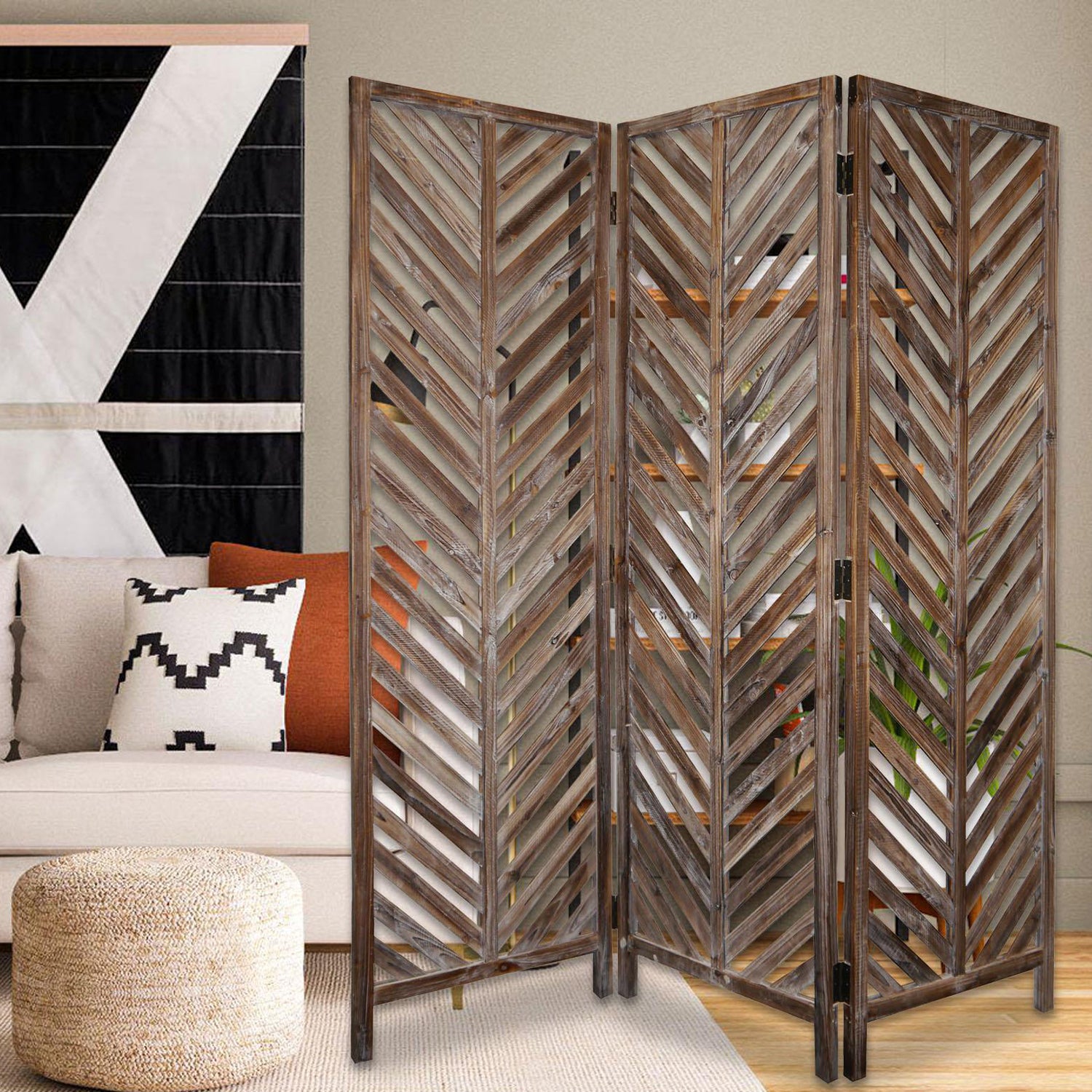 63 X 72 Brown Wood Screen-Room Dividers-DECOROLALA