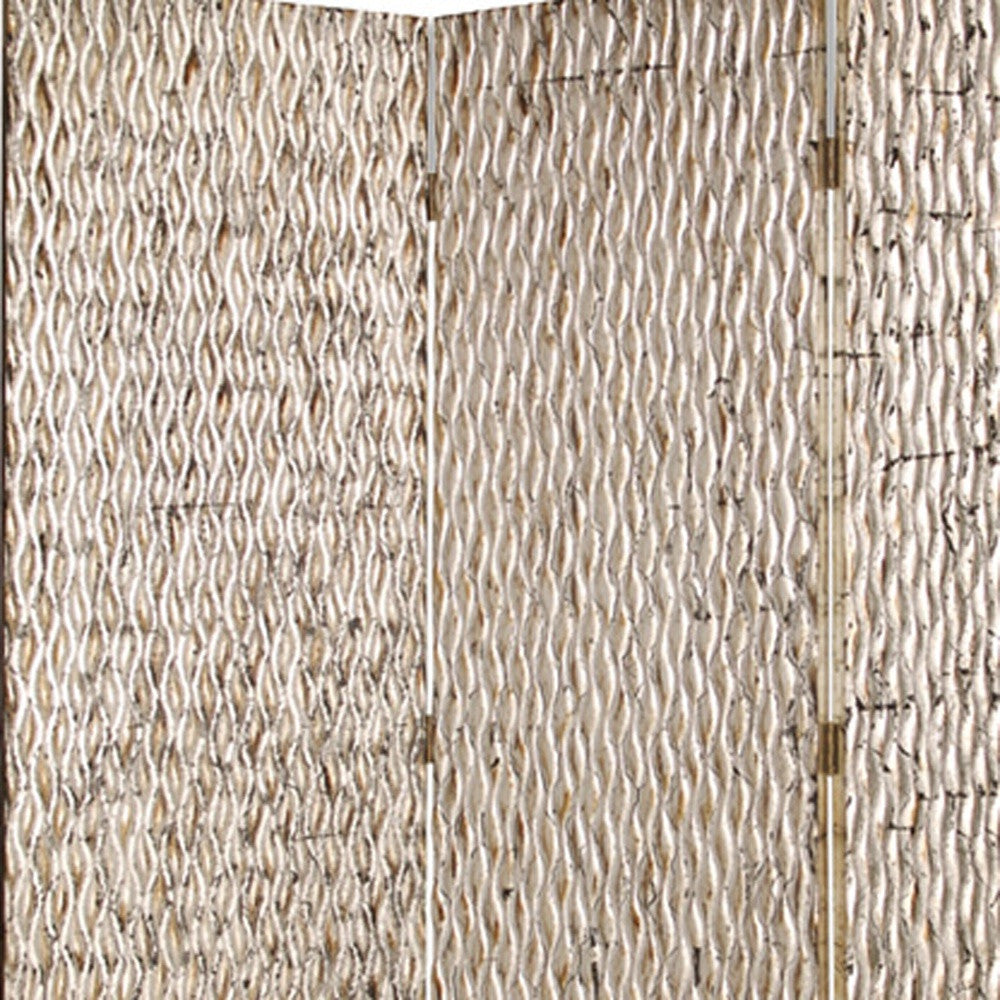 63" X 72" Silver Wood 3 Panel Screen-Room Dividers-DECOROLALA