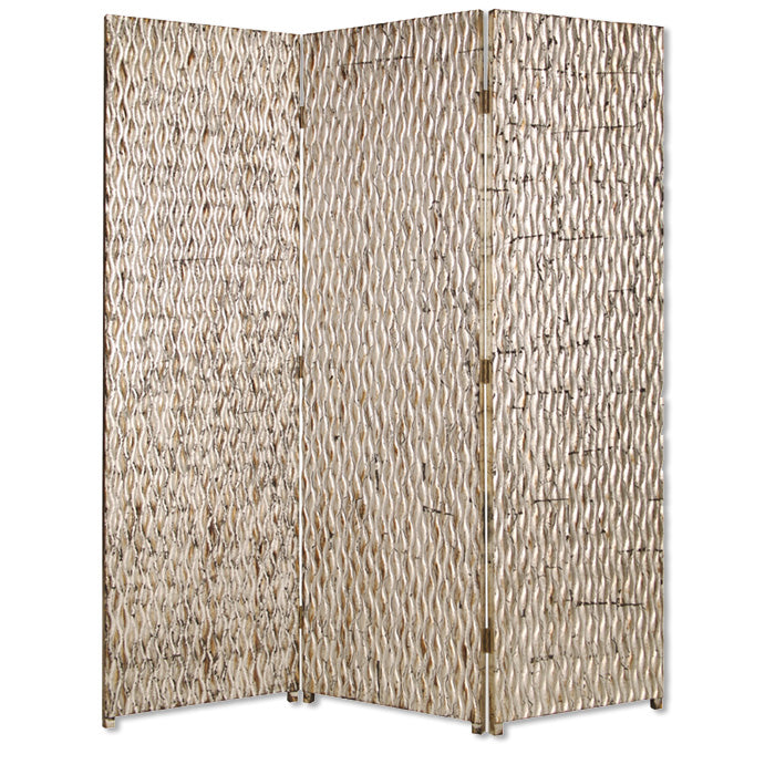 63" X 72" Silver Wood 3 Panel Screen-Room Dividers-DECOROLALA