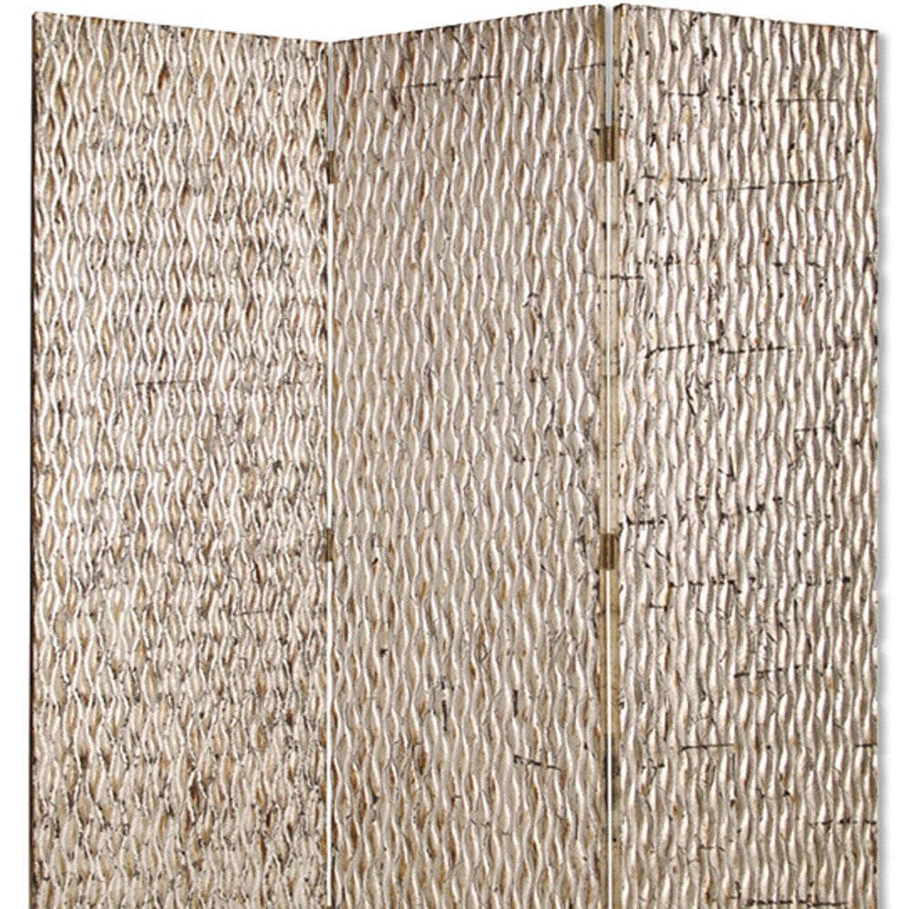 63" X 72" Silver Wood 3 Panel Screen-Room Dividers-DECOROLALA
