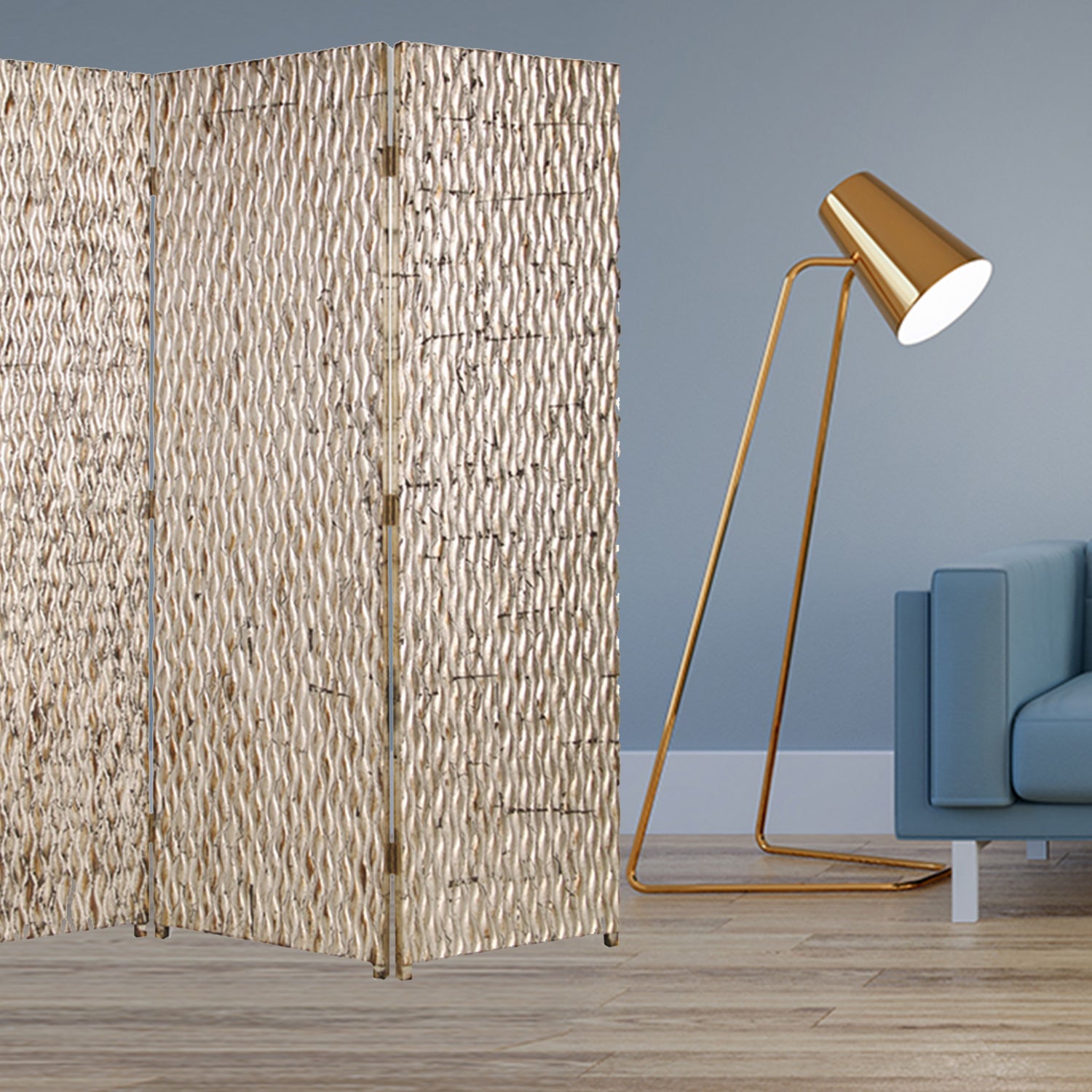 63" X 72" Silver Wood 3 Panel Screen-Room Dividers-DECOROLALA