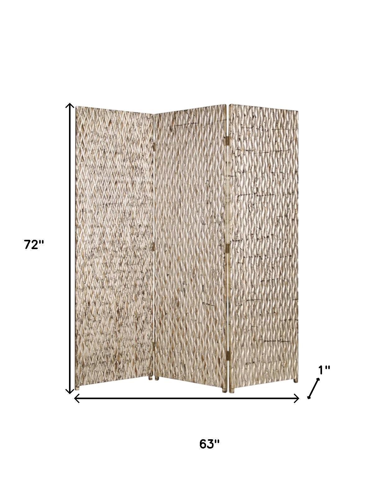 63" X 72" Silver Wood 3 Panel Screen-Room Dividers-DECOROLALA