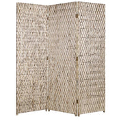63" X 72" Silver Wood 3 Panel Screen-Room Dividers-DECOROLALA