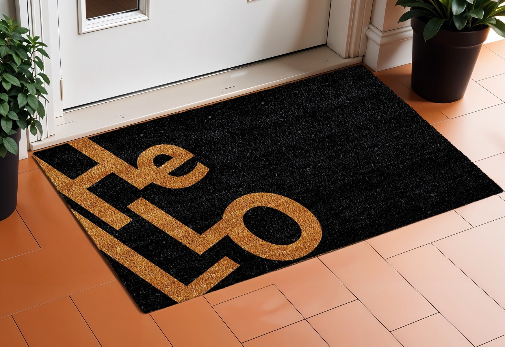 17" X 29" Black And Natural Hello Outdoor Coir Door Mat-1