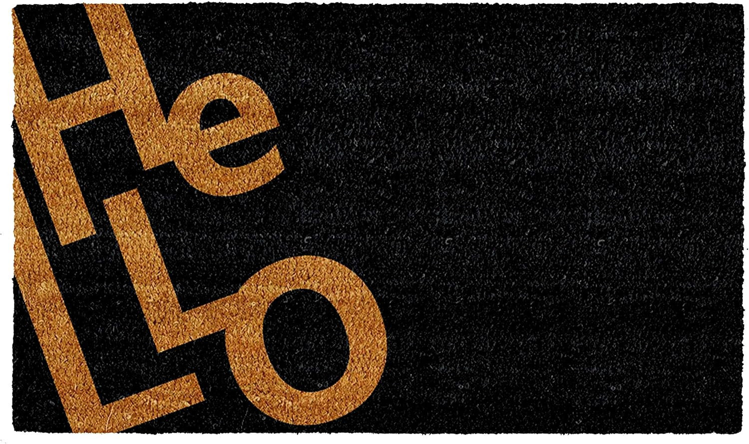 17" X 29" Black And Natural Hello Outdoor Coir Door Mat-0