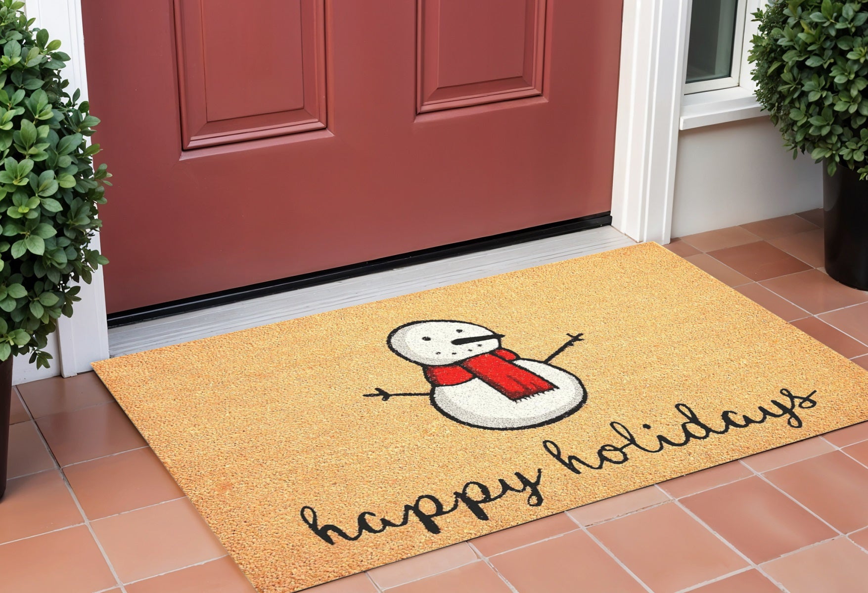 17" X 29" Natural And White Coir Snowman Outdoor Christmas Door Mat-0