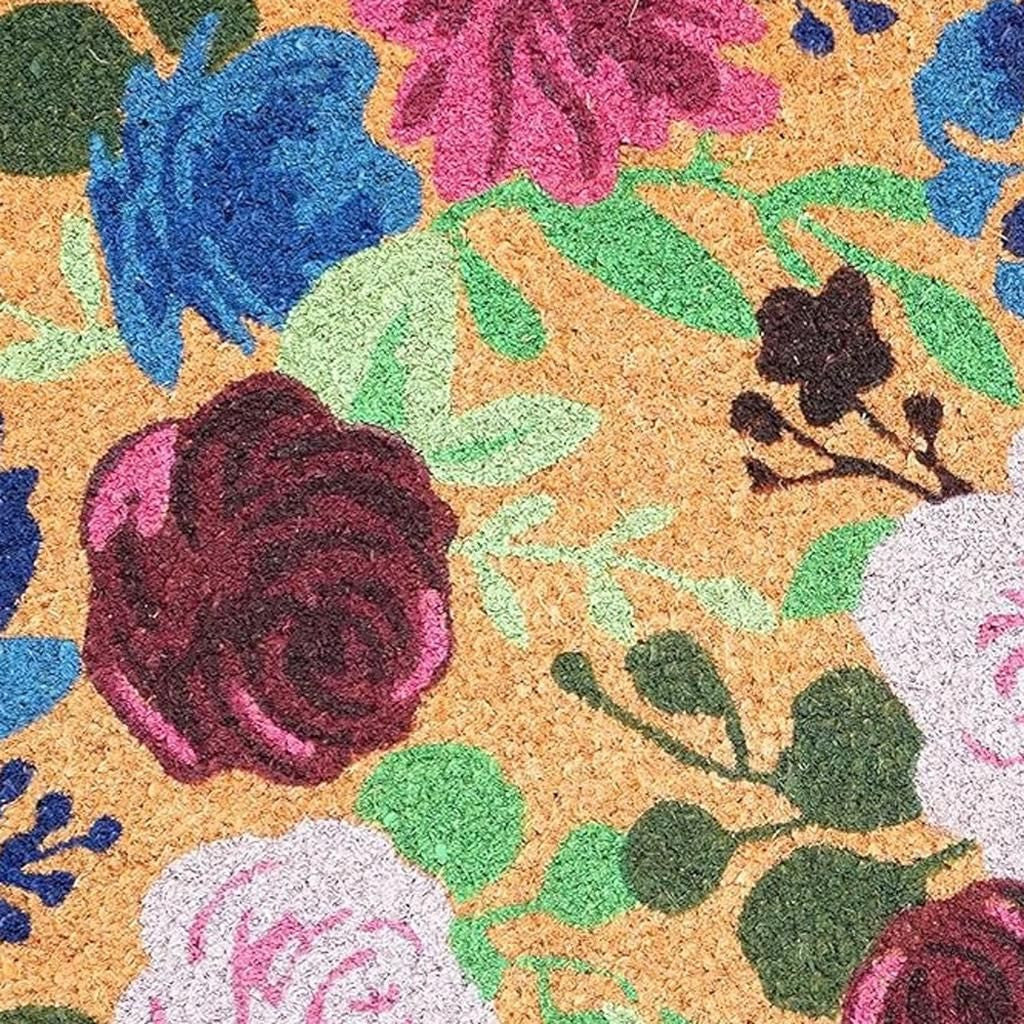 17" X 29" Natural Pink And Blue Floral Outdoor Coir Door Mat-3