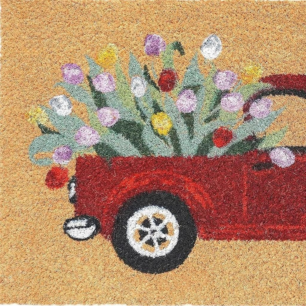17" X 29" Natural And Red Floral Outdoor Coir Door Mat-2