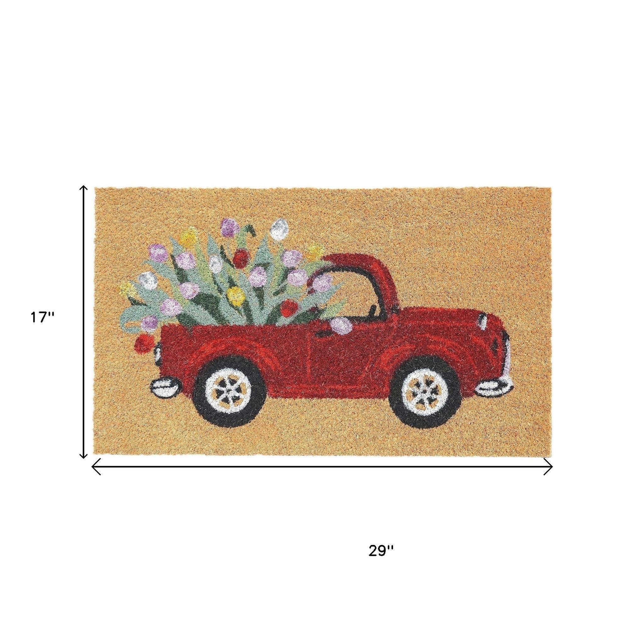 17" X 29" Natural And Red Floral Outdoor Coir Door Mat-4