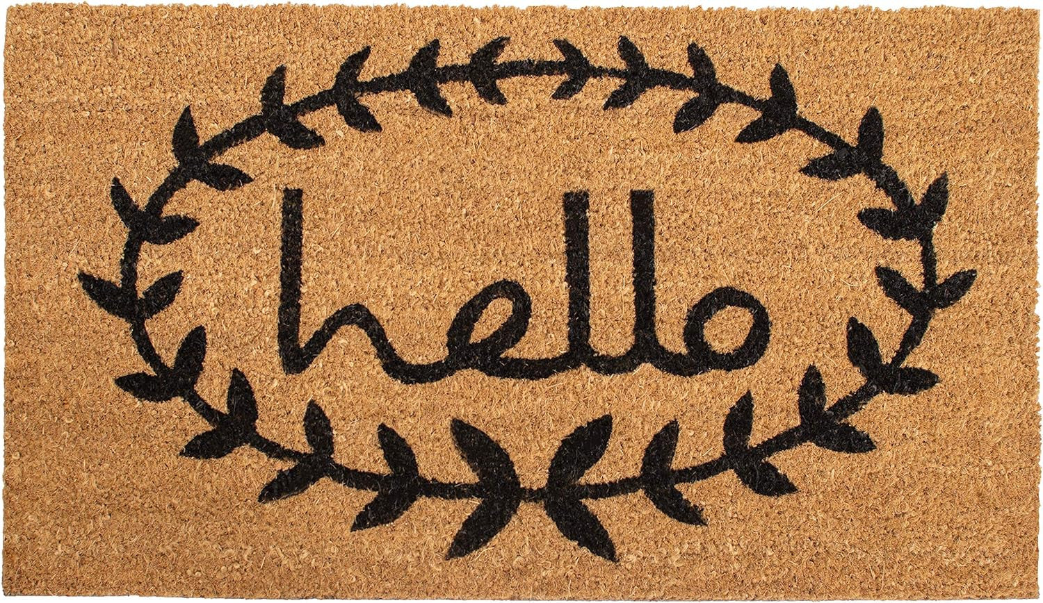 17" X 29" Natural And Black Hello Outdoor Coir Door Mat-1