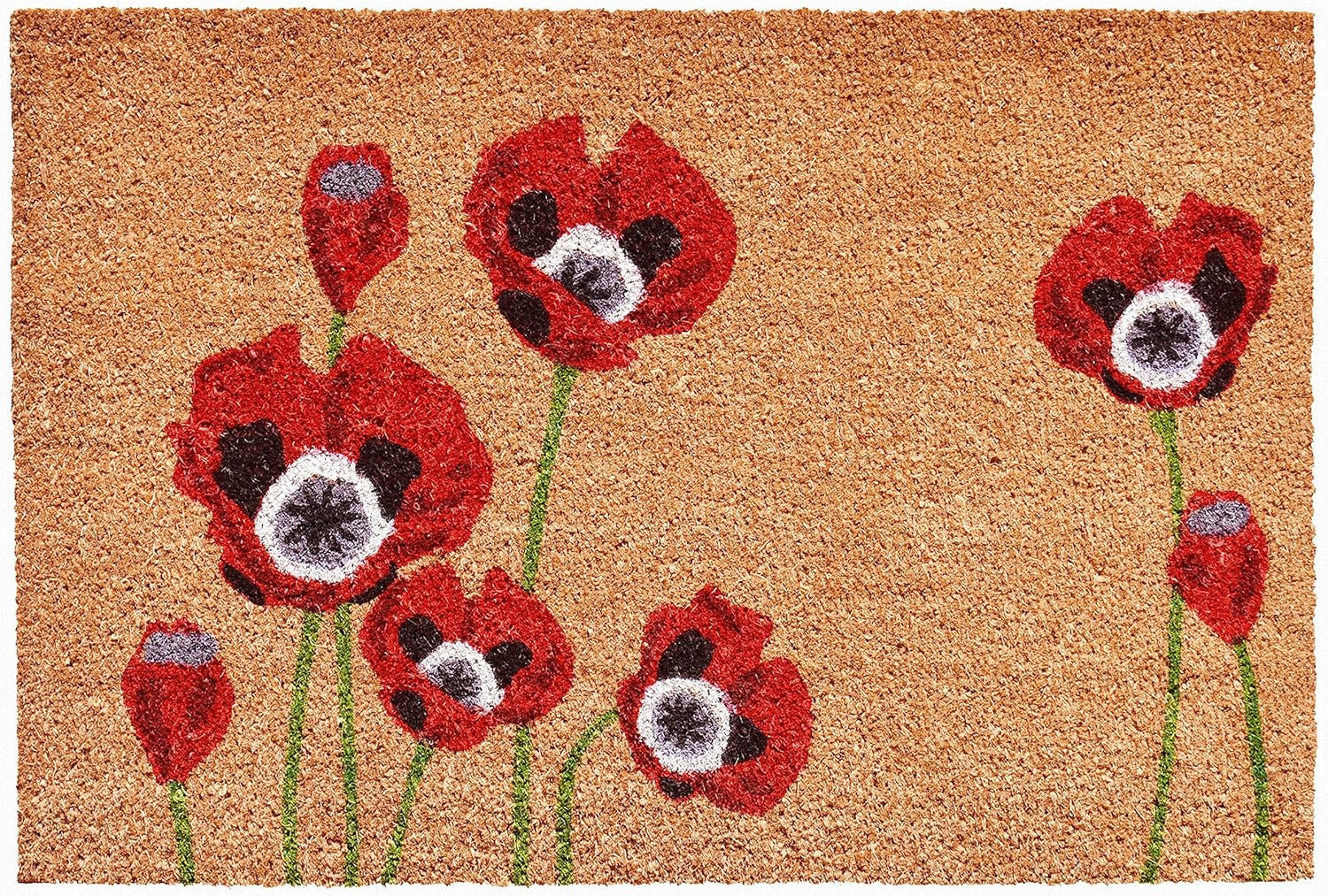 24" X 36" Natural And Red Coir Floral Outdoor Door Mat-0