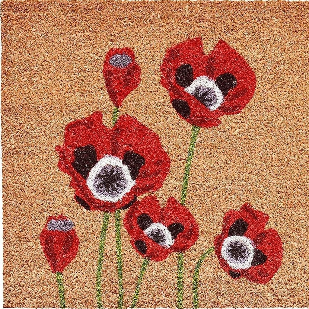 24" X 36" Natural And Red Coir Floral Outdoor Door Mat-2