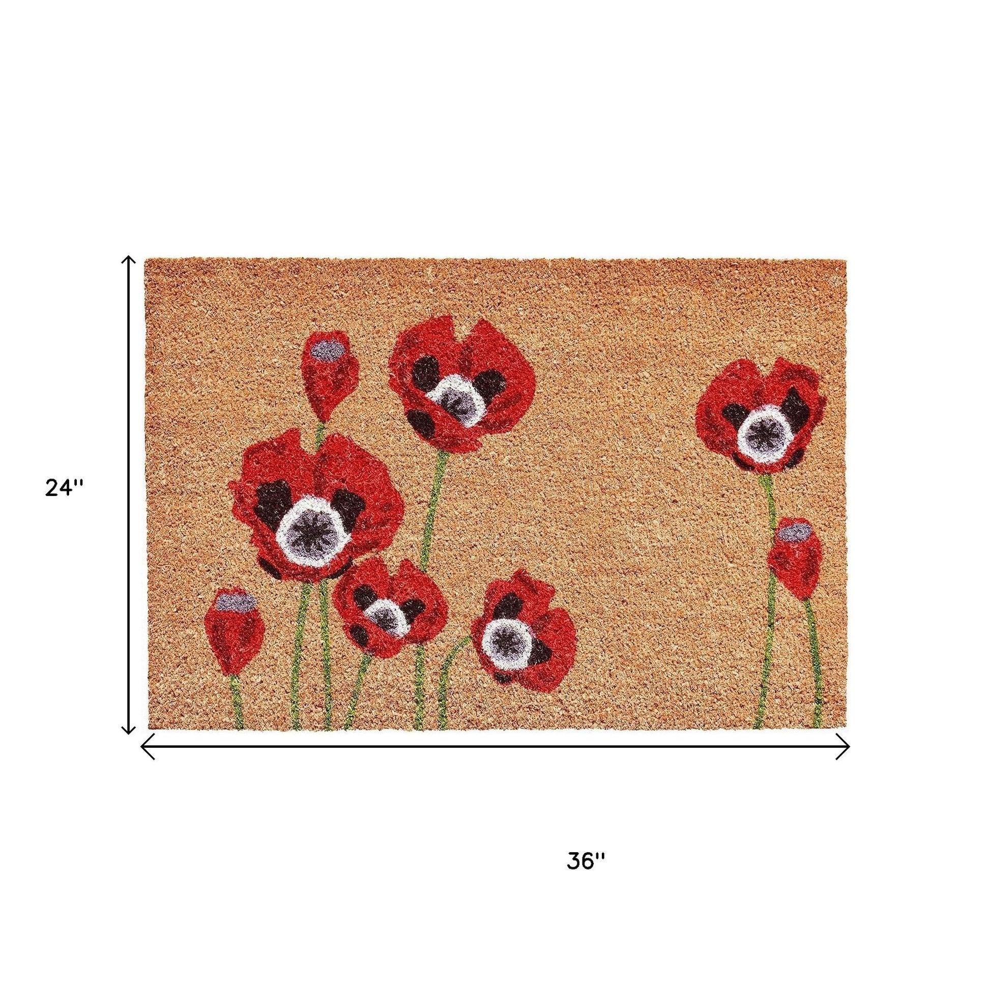 24" X 36" Natural And Red Coir Floral Outdoor Door Mat-6