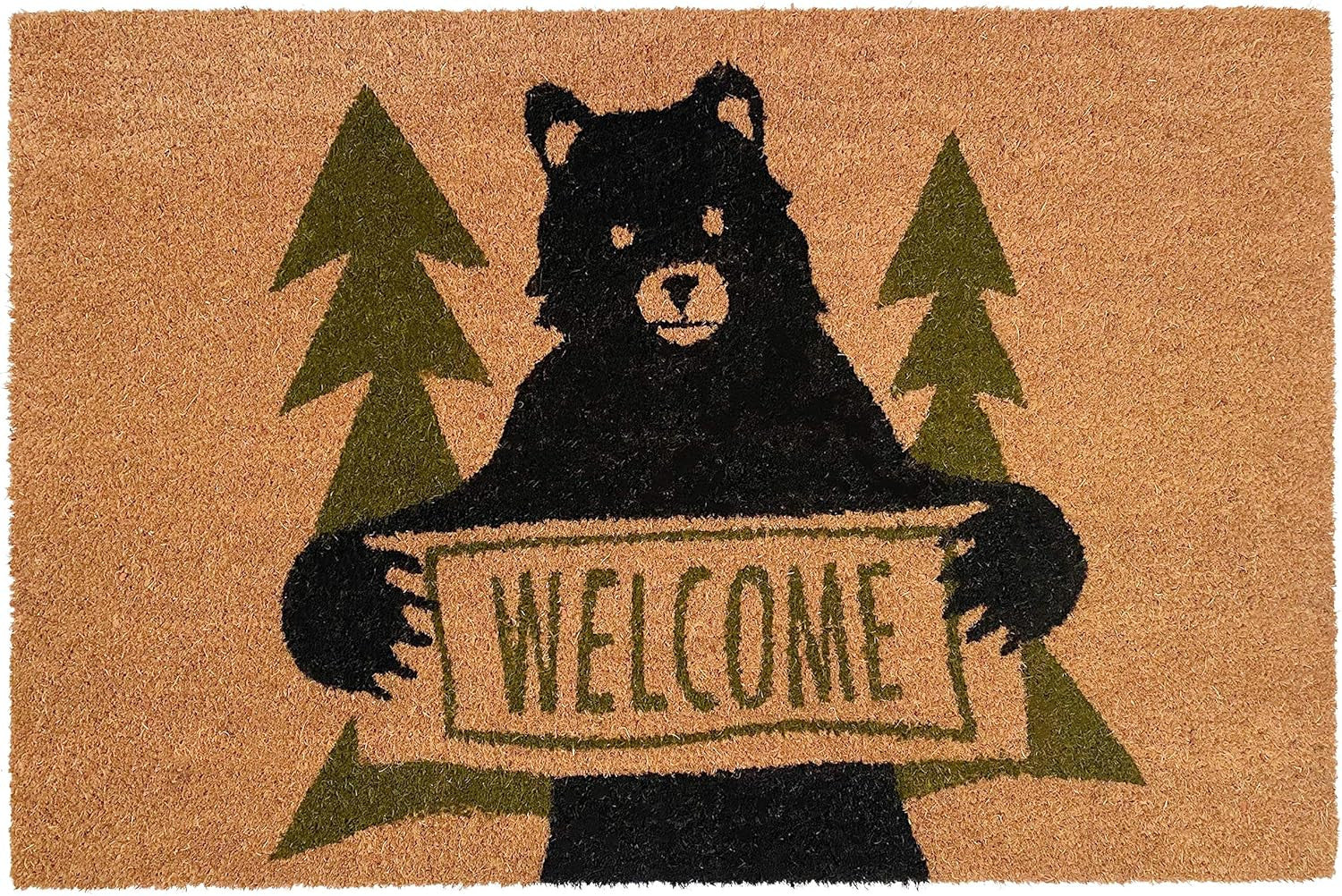 24" X 36" Natural And Black Coir Bear Outdoor Door Mat-2