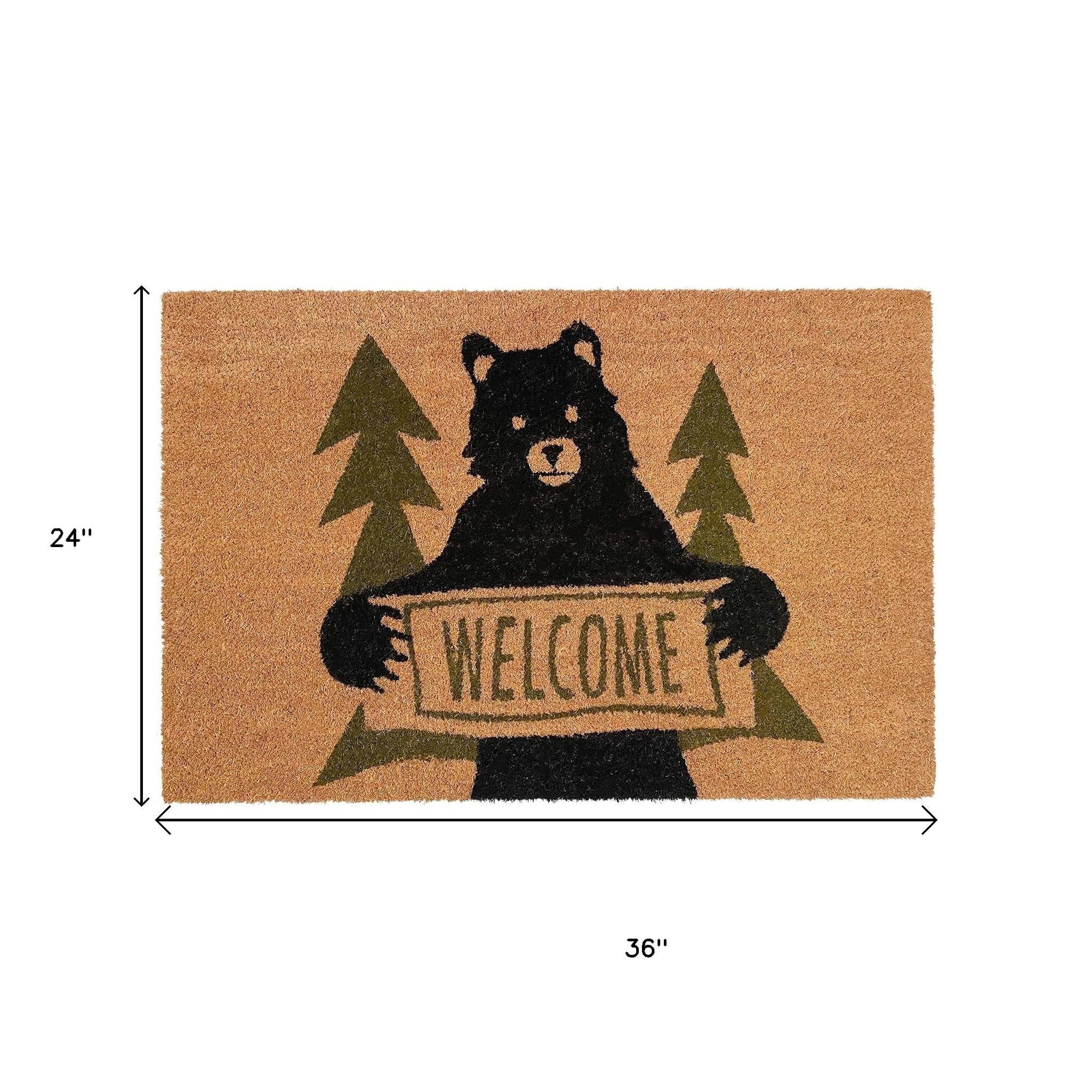 24" X 36" Natural And Black Coir Bear Outdoor Door Mat-1