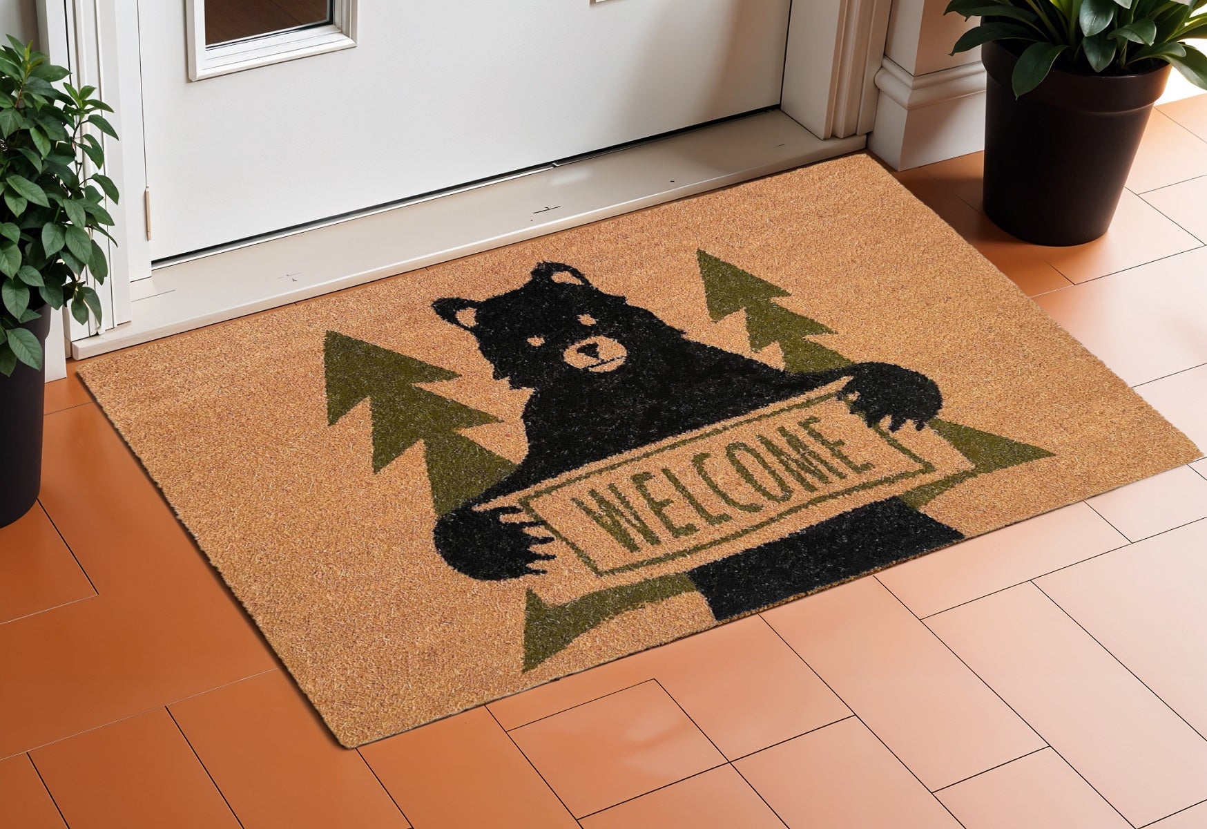 24" X 36" Natural And Black Coir Bear Outdoor Door Mat-0