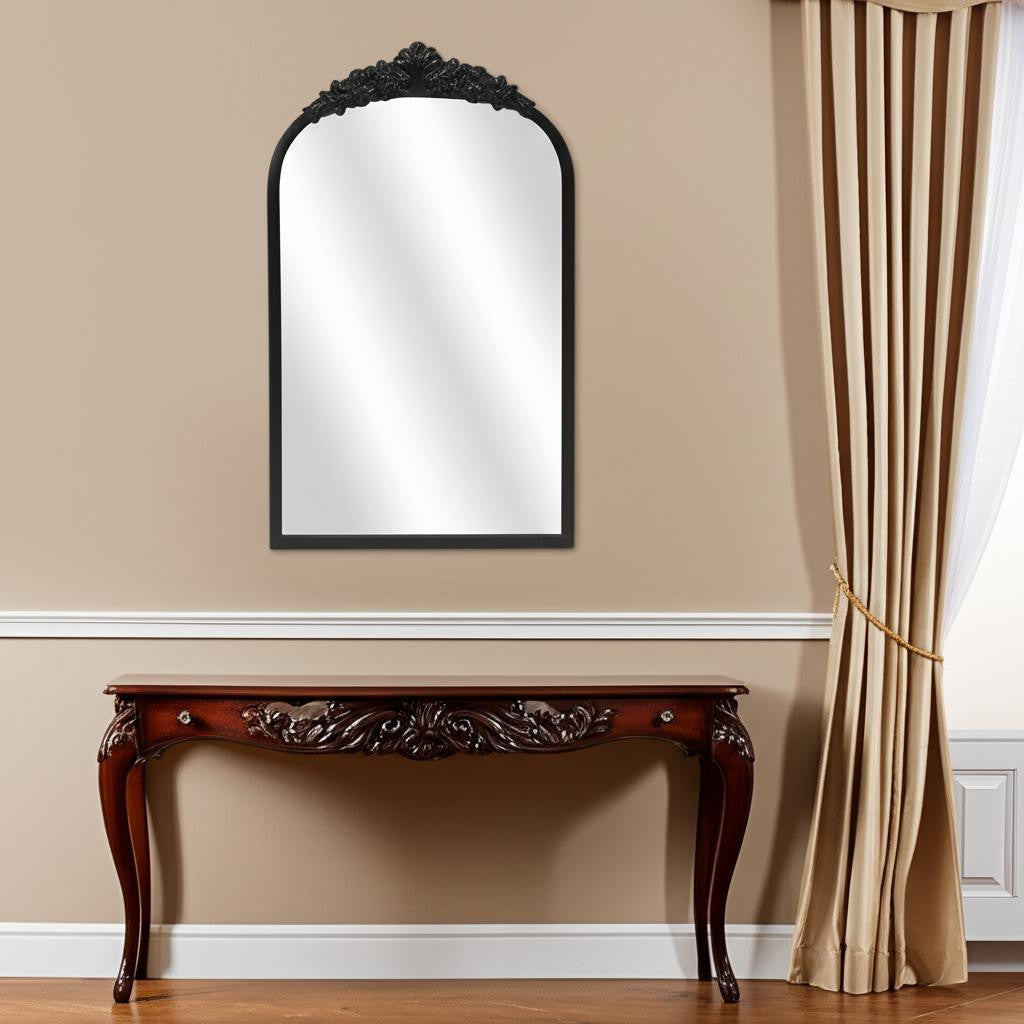 16" Black Metal Arch Accent Mirror-Mirrors-DECOROLALA