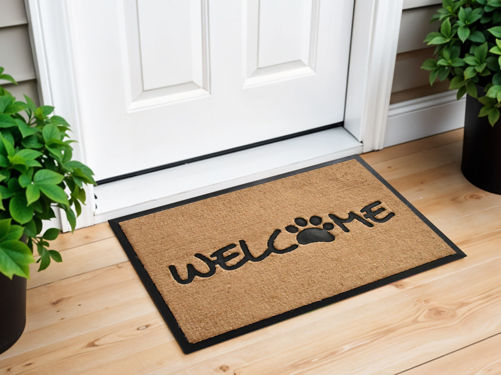 24" X 36" Natural And Black Coir Welcome Outdoor Door Mat-0