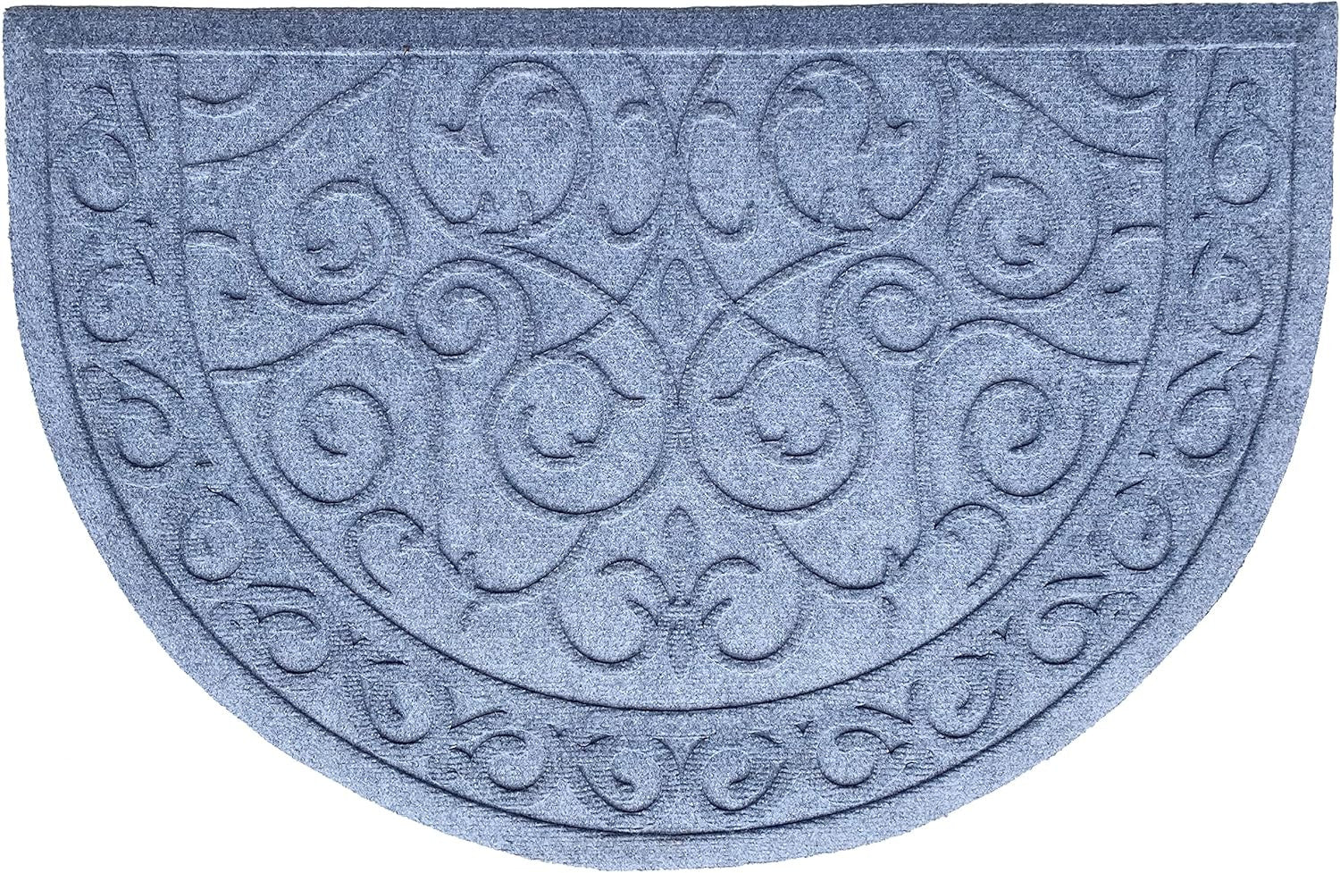 18" X 30" Gray Scrollwork Semi Circle Outdoor Polypropylene Door Mat-2