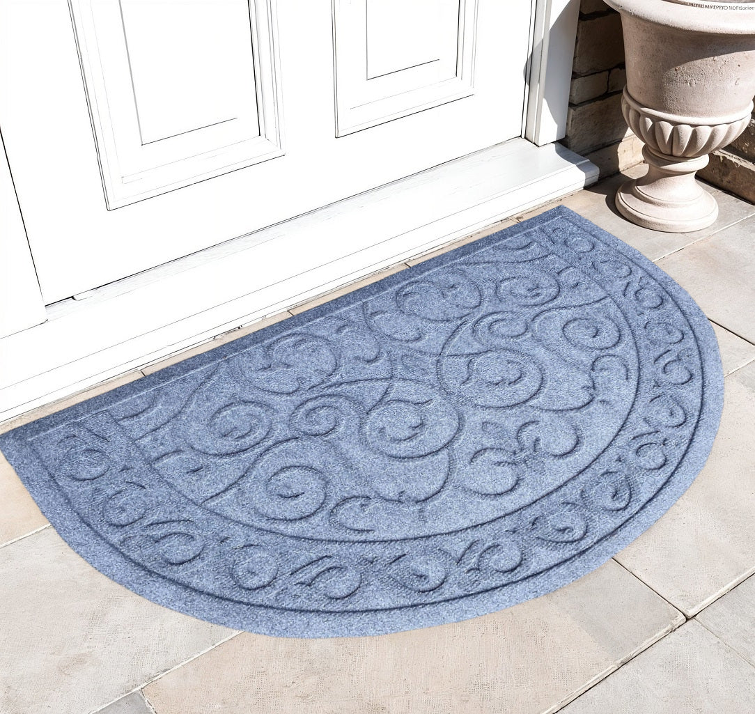 18" X 30" Gray Scrollwork Semi Circle Outdoor Polypropylene Door Mat-0
