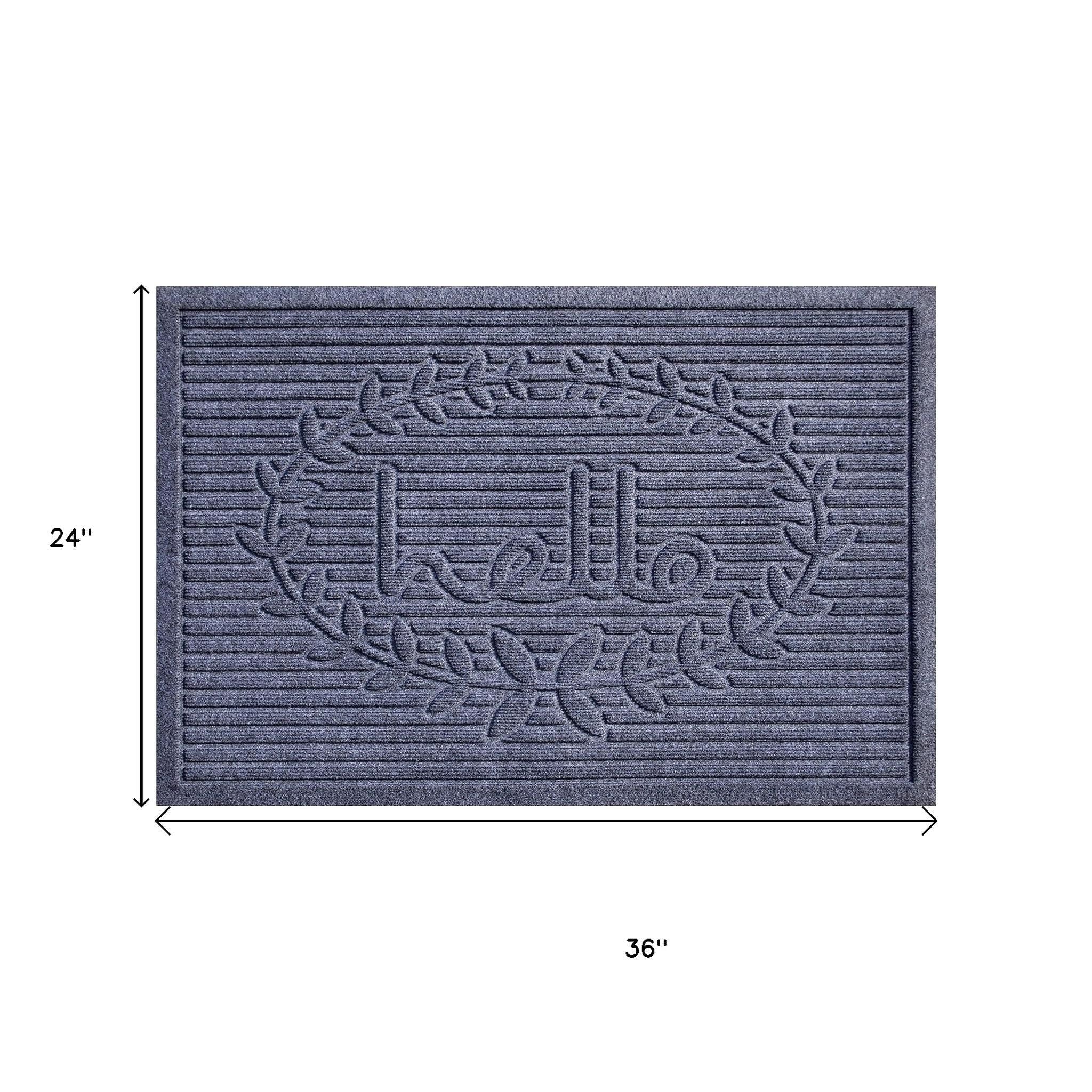 24" X 36" Dark Gray Striped Hello Outdoor Polypropylene  Door Mat-8