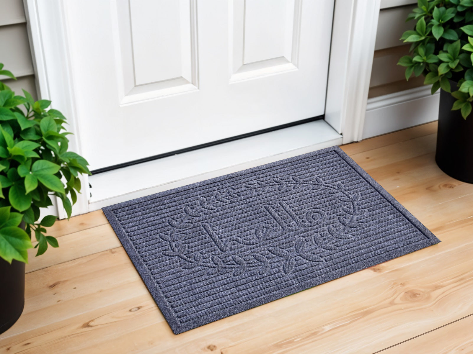 24" X 36" Dark Gray Striped Hello Outdoor Polypropylene  Door Mat-0