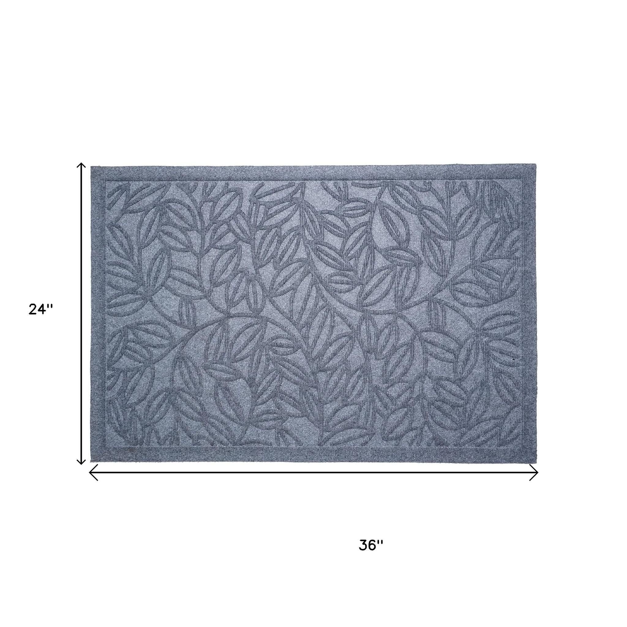 24" X 36" Gray Botanical Leaves Outdoor Polypropylene Door Mat-1