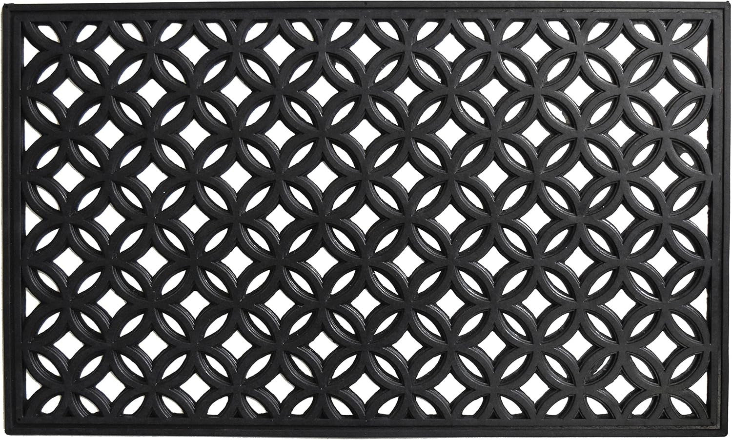 18" X 30" Black Geometric Outdoor Rubber And Rubber Door Mat-0