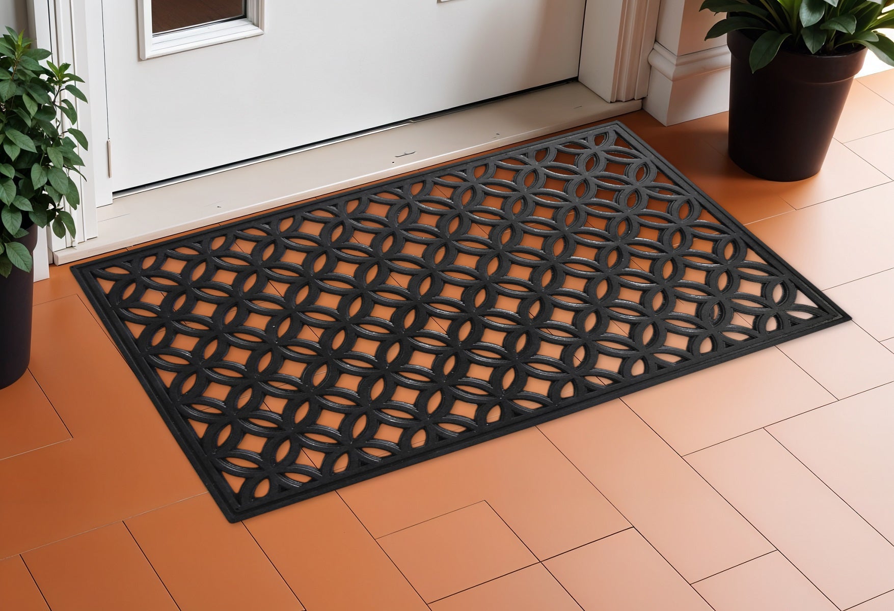 18" X 30" Black Geometric Outdoor Rubber And Rubber Door Mat-1