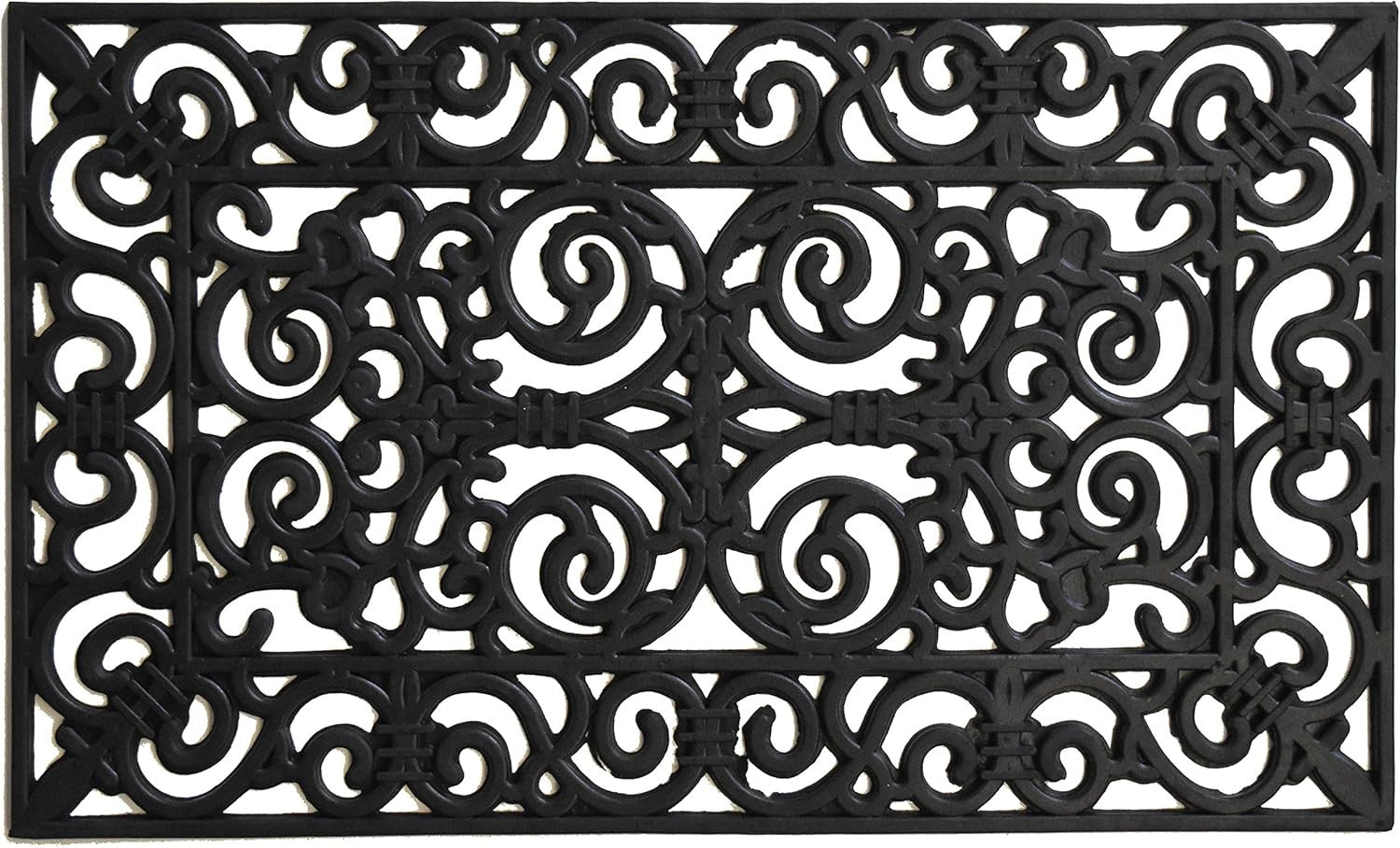 24" X 36" Black Scrollwork Outdoor Rubber Door Mat-0