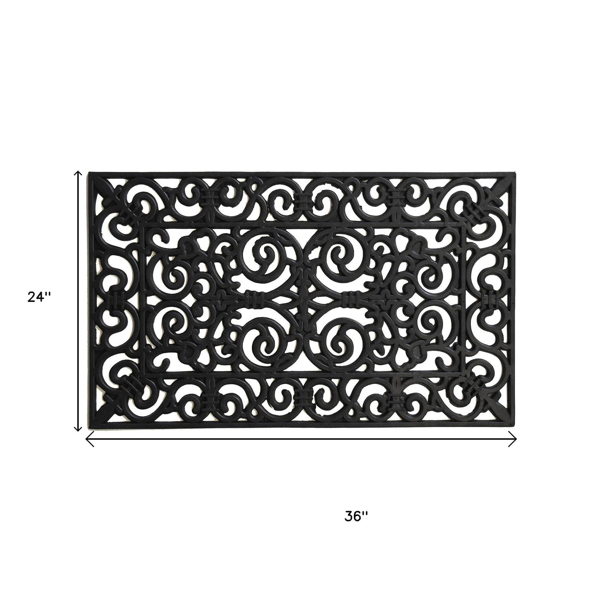 24" X 36" Black Scrollwork Outdoor Rubber Door Mat-5