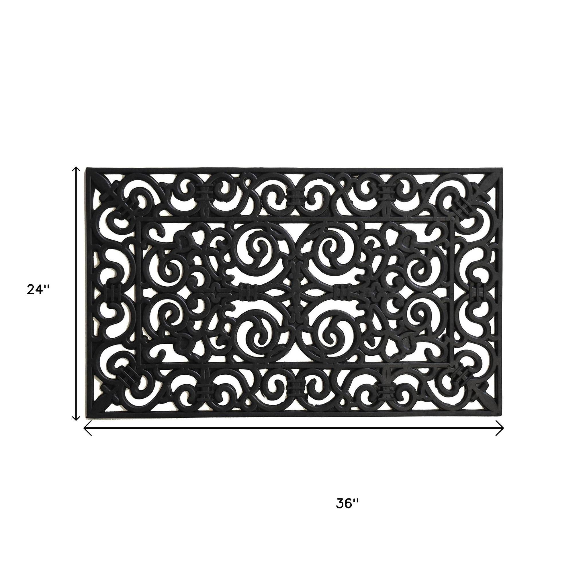 24" X 36" Black Scrollwork Outdoor Rubber Door Mat-5