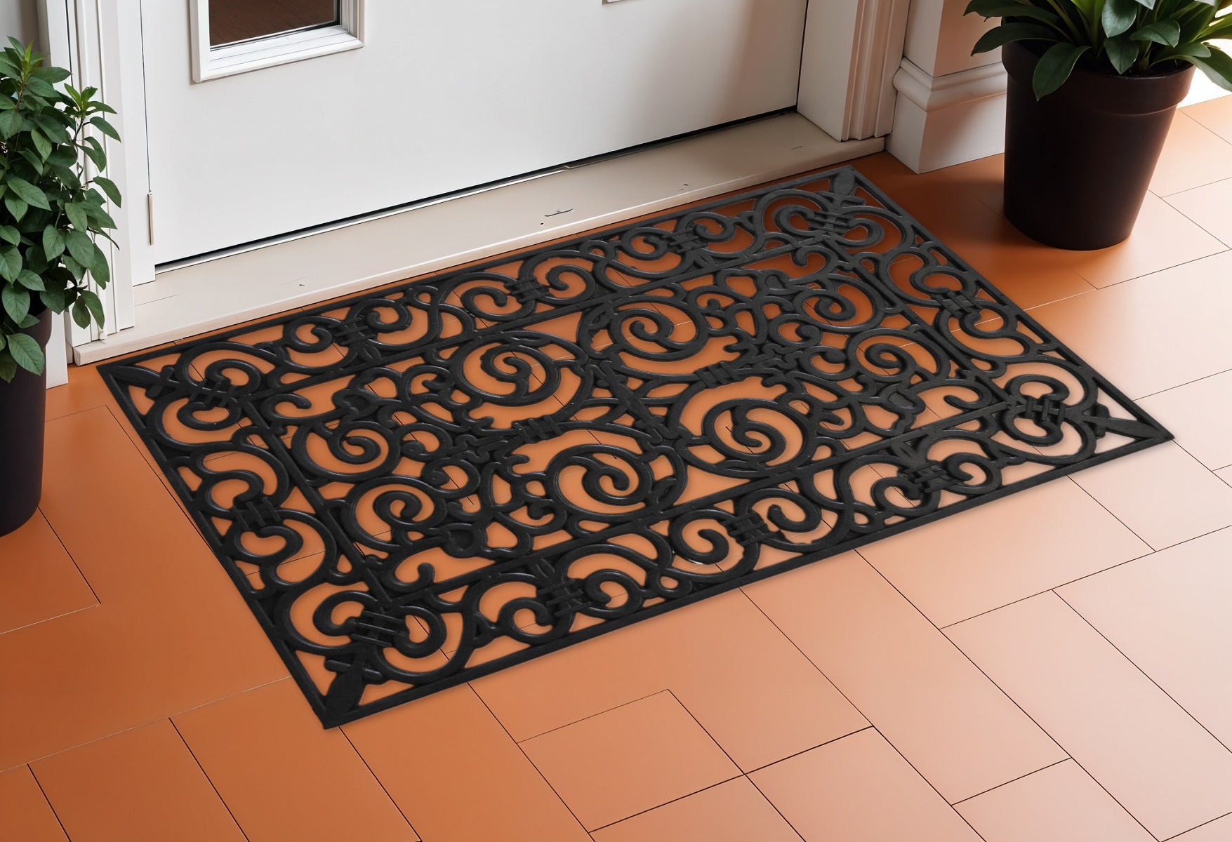 24" X 36" Black Scrollwork Outdoor Rubber Door Mat-1