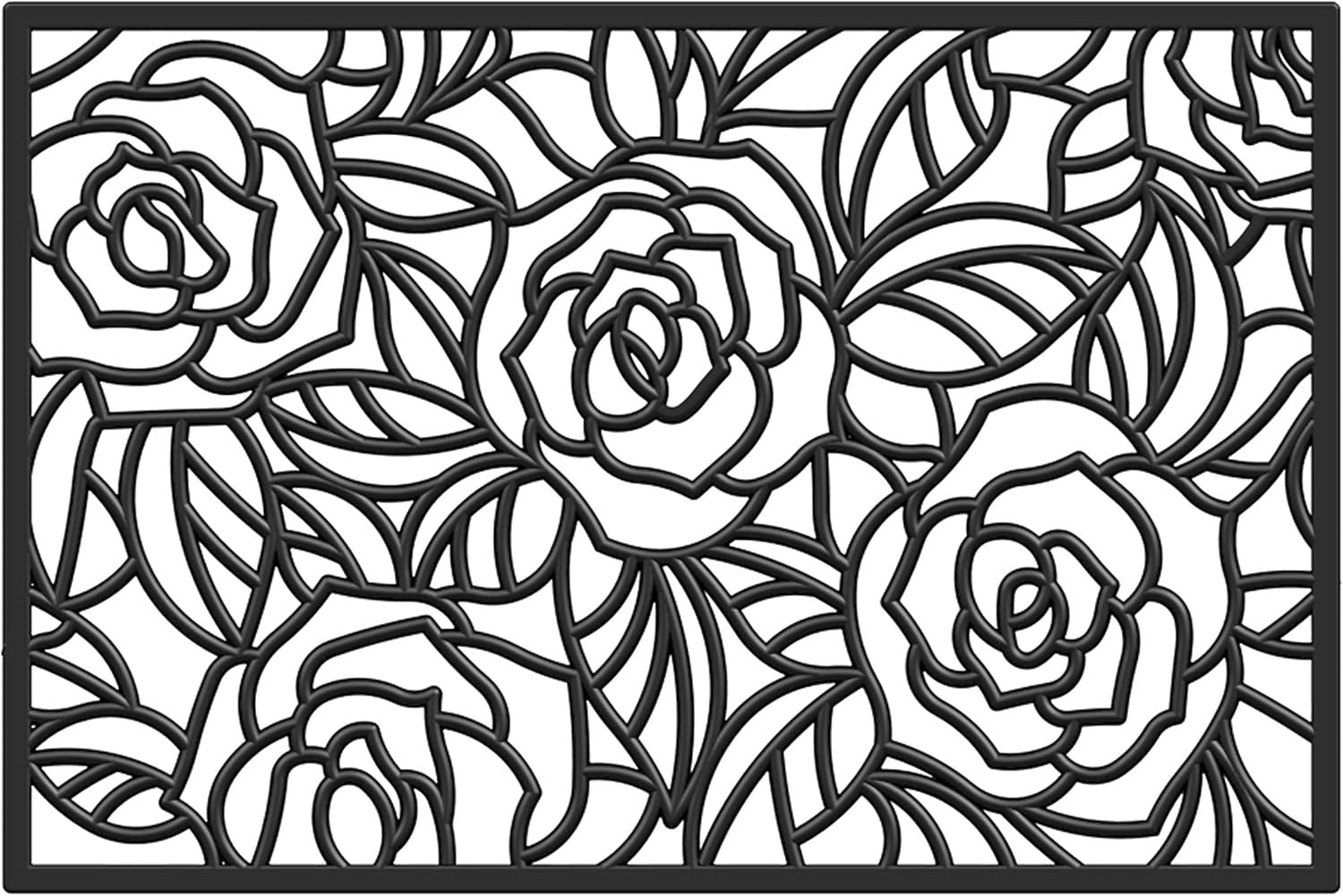 24" X 36" Black Floral Outdoor Rubber Door Mat-1