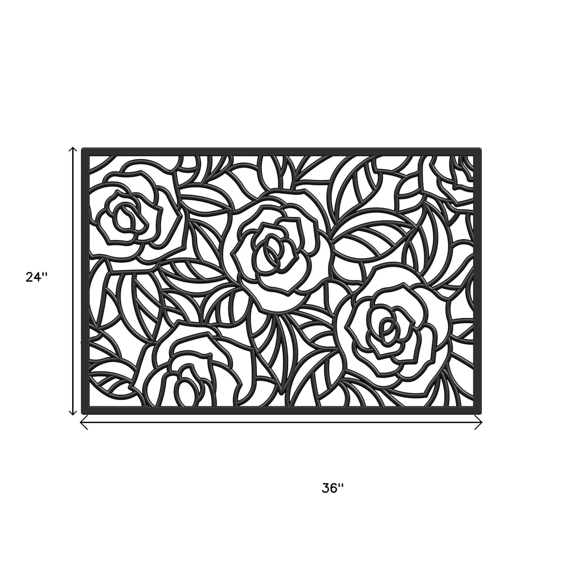 24" X 36" Black Floral Outdoor Rubber Door Mat-4