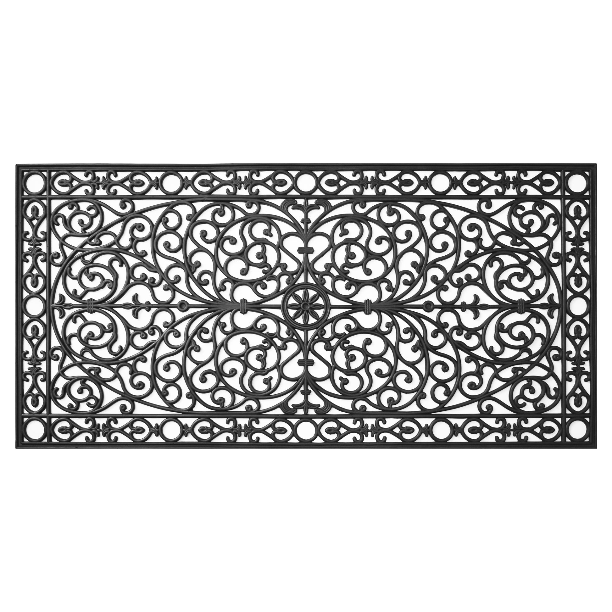 36" X 72" Black Scrollwork Outdoor Rubber Door Mat-0