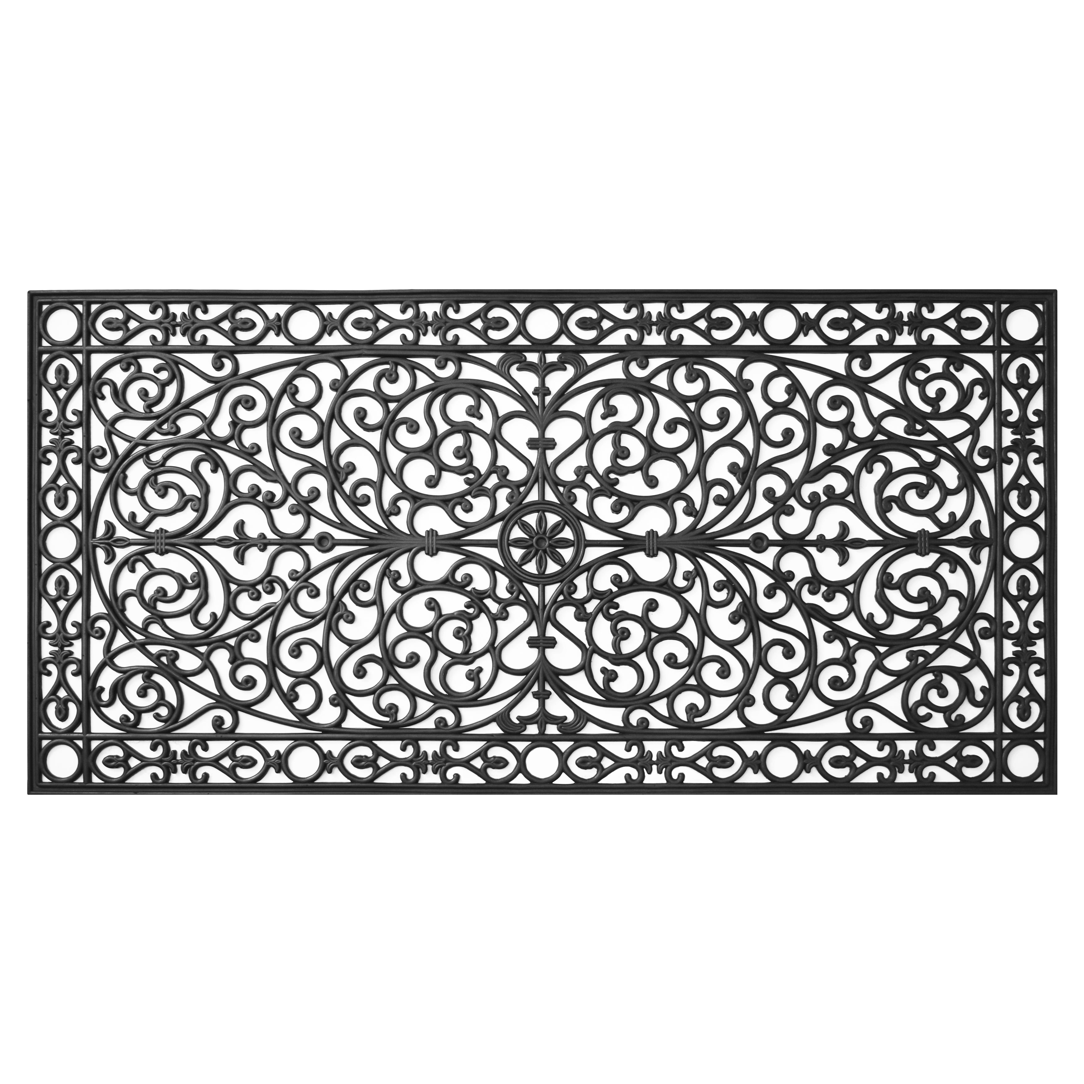 36" X 72" Black Scrollwork Outdoor Rubber Door Mat-0