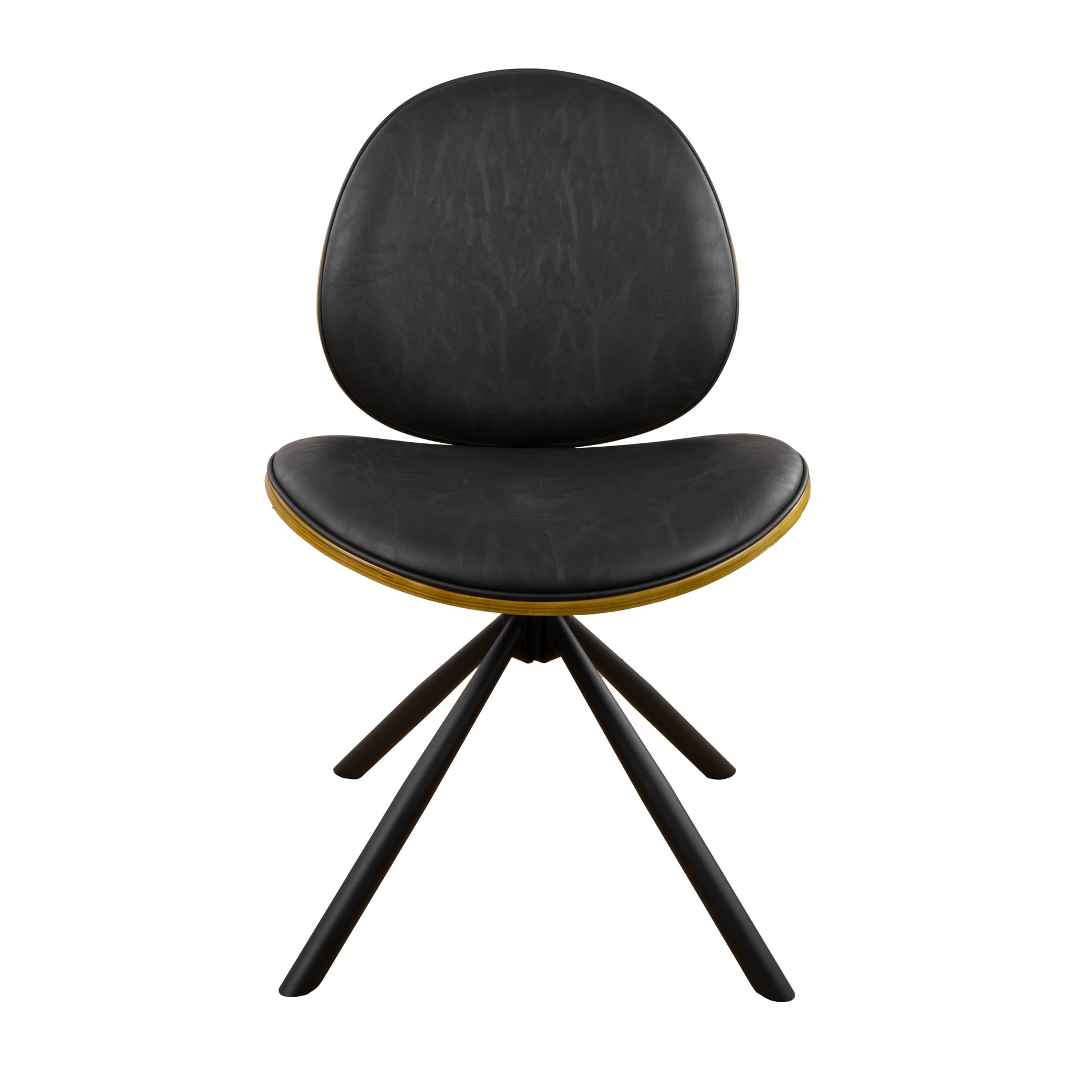 Black Upholstered Faux Leather And Metal Dining Side Chair-Dining Chairs-DECOROLALA
