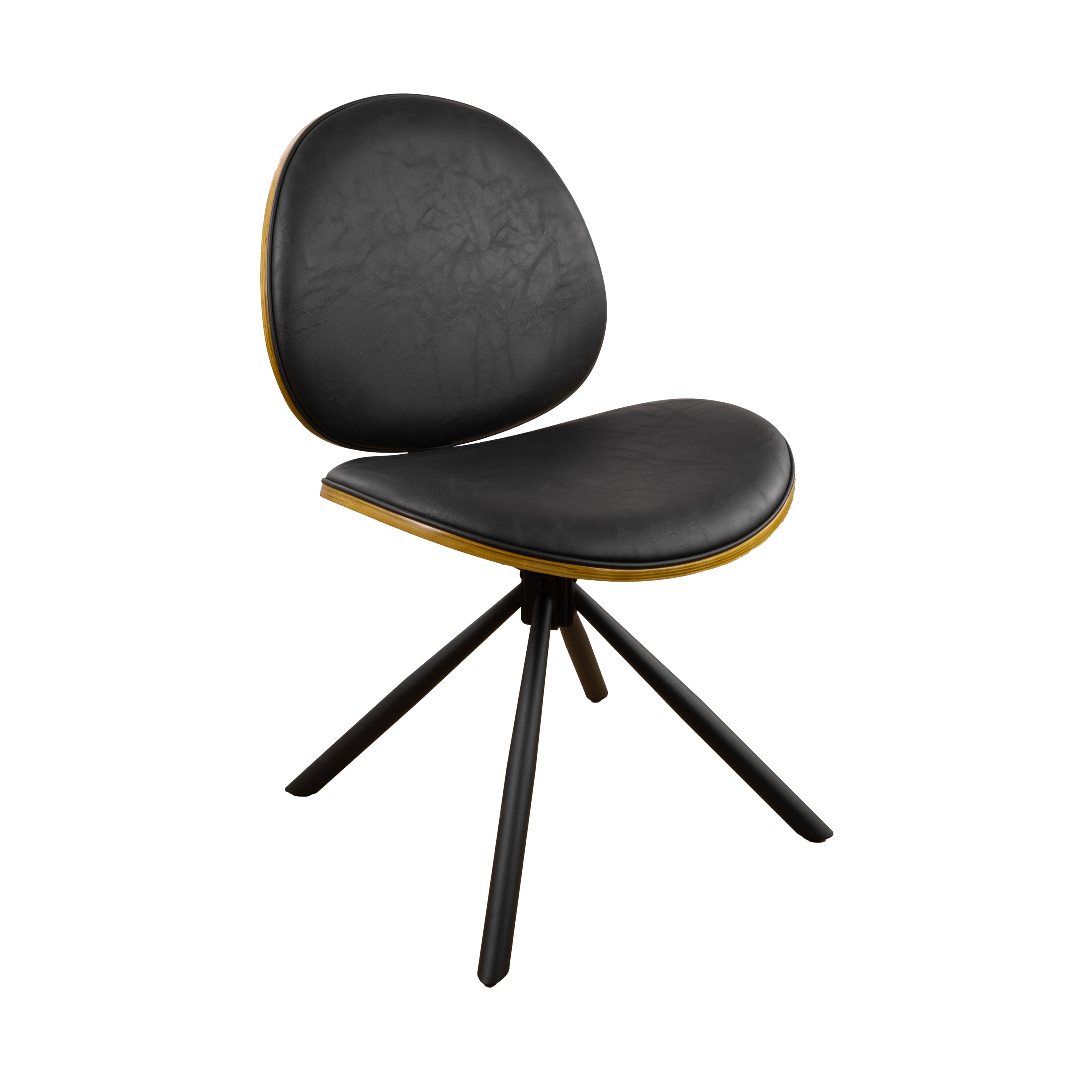 Black Upholstered Faux Leather And Metal Dining Side Chair-Dining Chairs-DECOROLALA