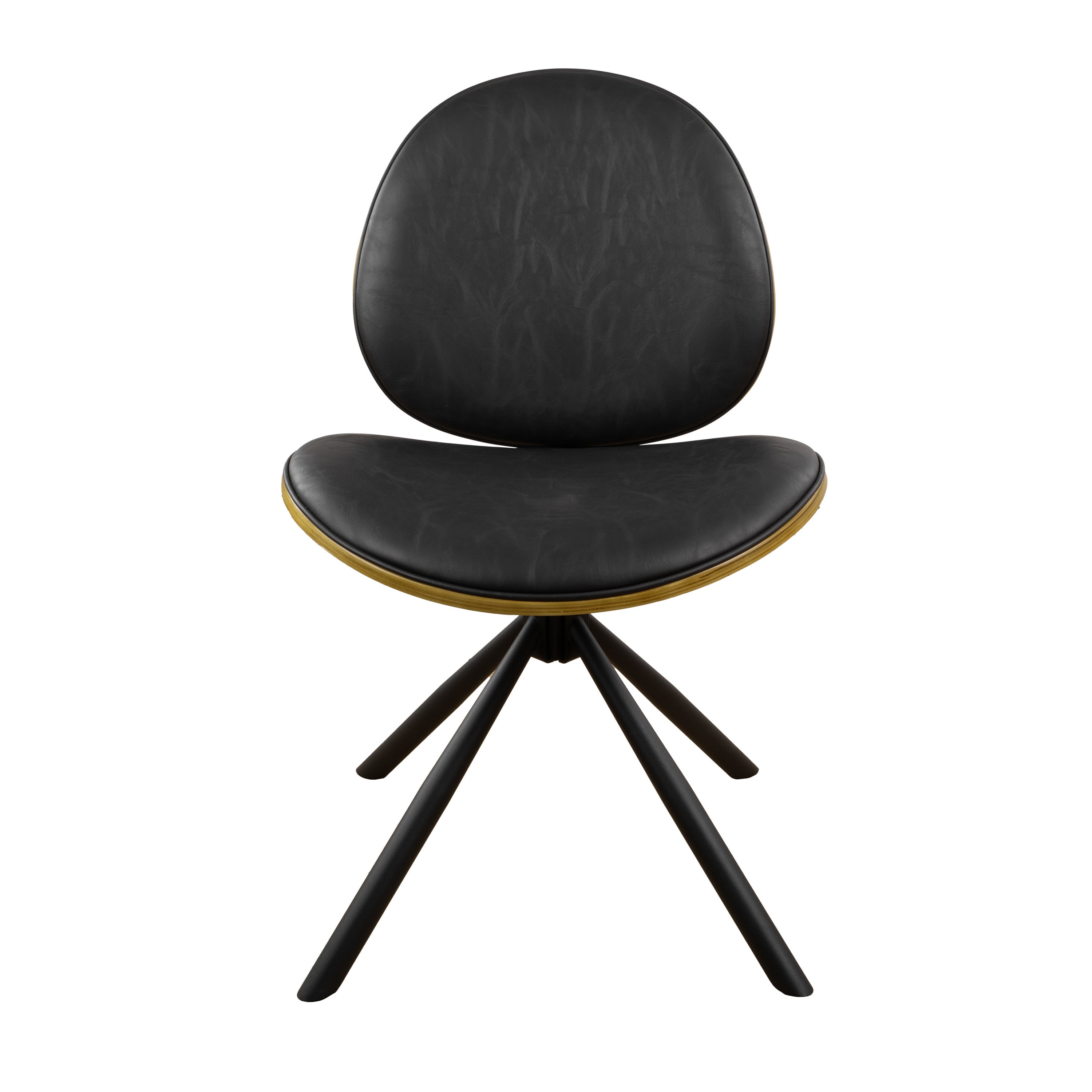 Black Upholstered Faux Leather And Metal Dining Side Chair-Dining Chairs-DECOROLALA